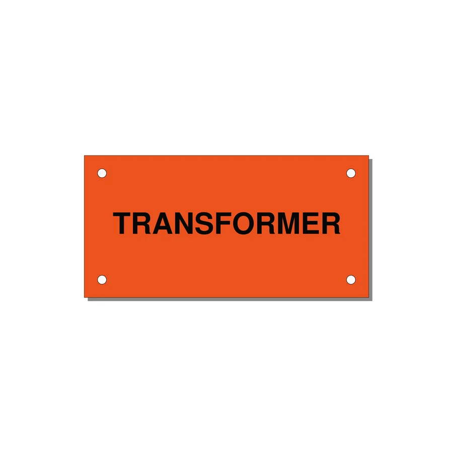 Transformer Label – OEM Power Equipment — 4x2" Black on Orange, Holes