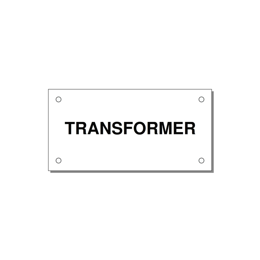 Transformer Label – OEM Power Equipment — 4x2" Black on White, Holes
