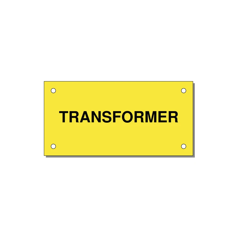 Transformer Label – OEM Power Equipment — 4x2" Black on Yellow, Holes
