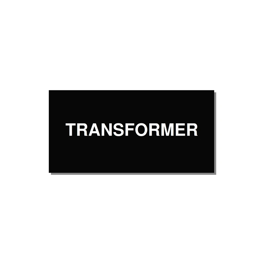 Transformer Label – OEM Power Equipment — 4x2" White on Black, Adhesive