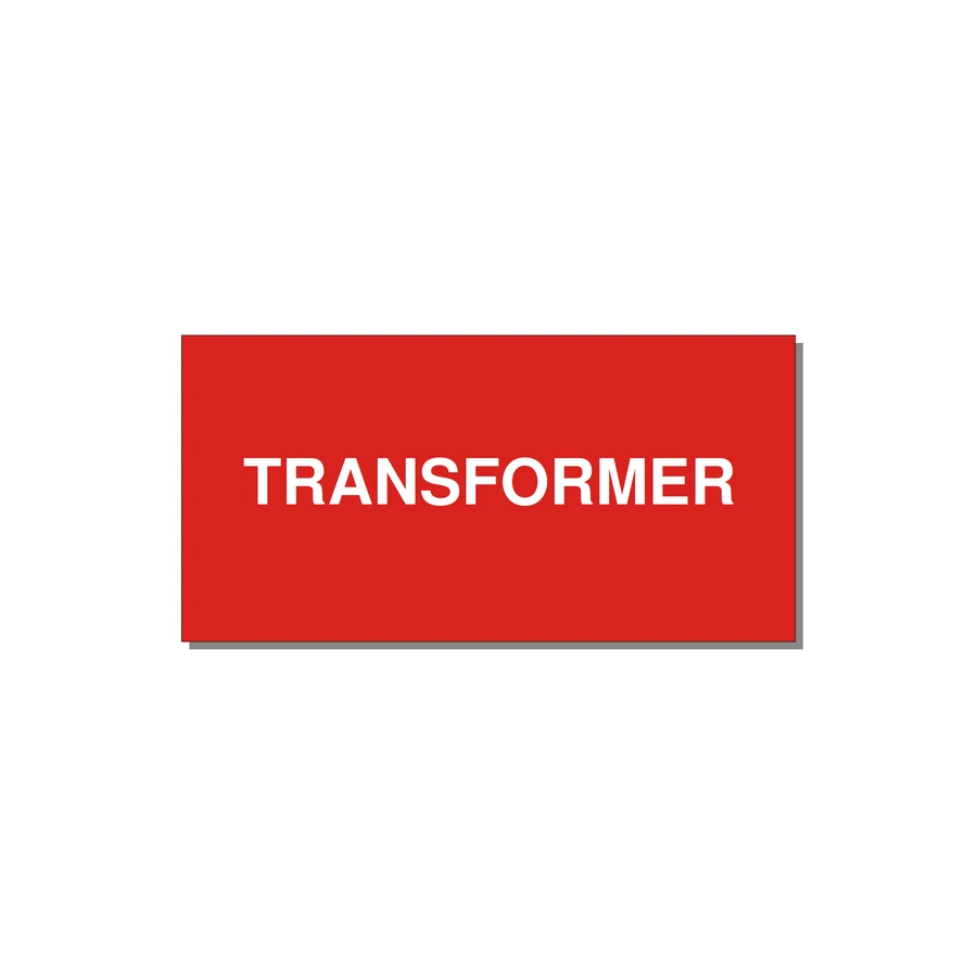 Transformer Label – OEM Power Equipment — 4x2" White on Red, Adhesive