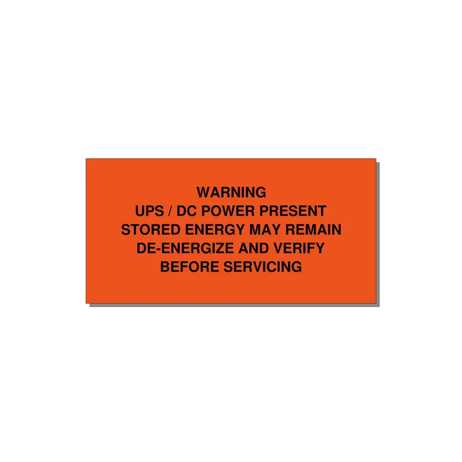 UPS / DC Power Present Label — 4x2" Black on Orange, Adhesive