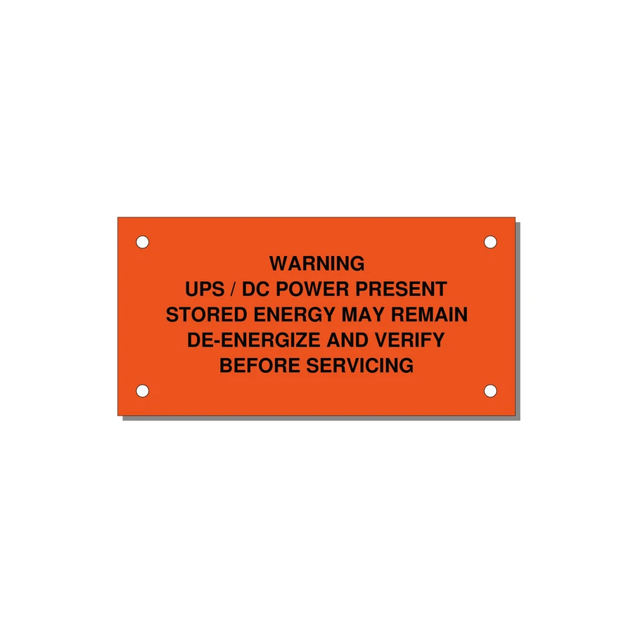 UPS / DC Power Present Label — 4x2" Black on Orange, Holes