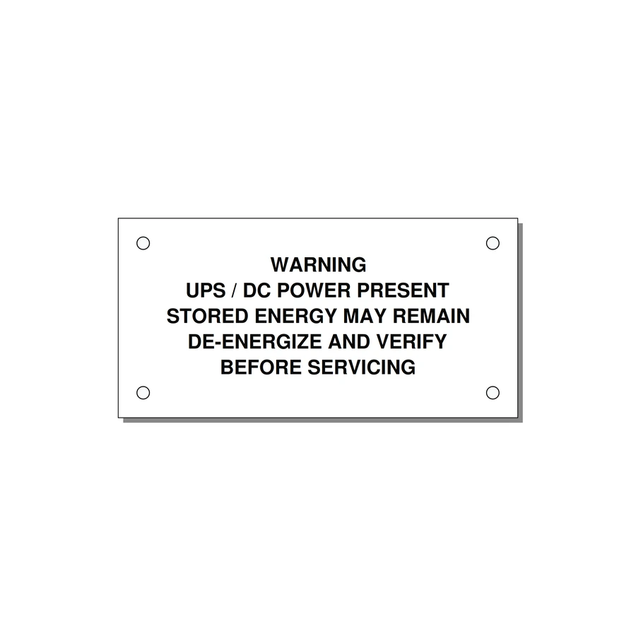 UPS / DC Power Present Label — 4x2" Black on White, Holes