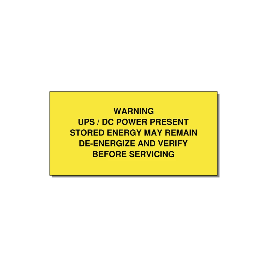 UPS / DC Power Present Label — 4x2" Black on Yellow, Adhesive