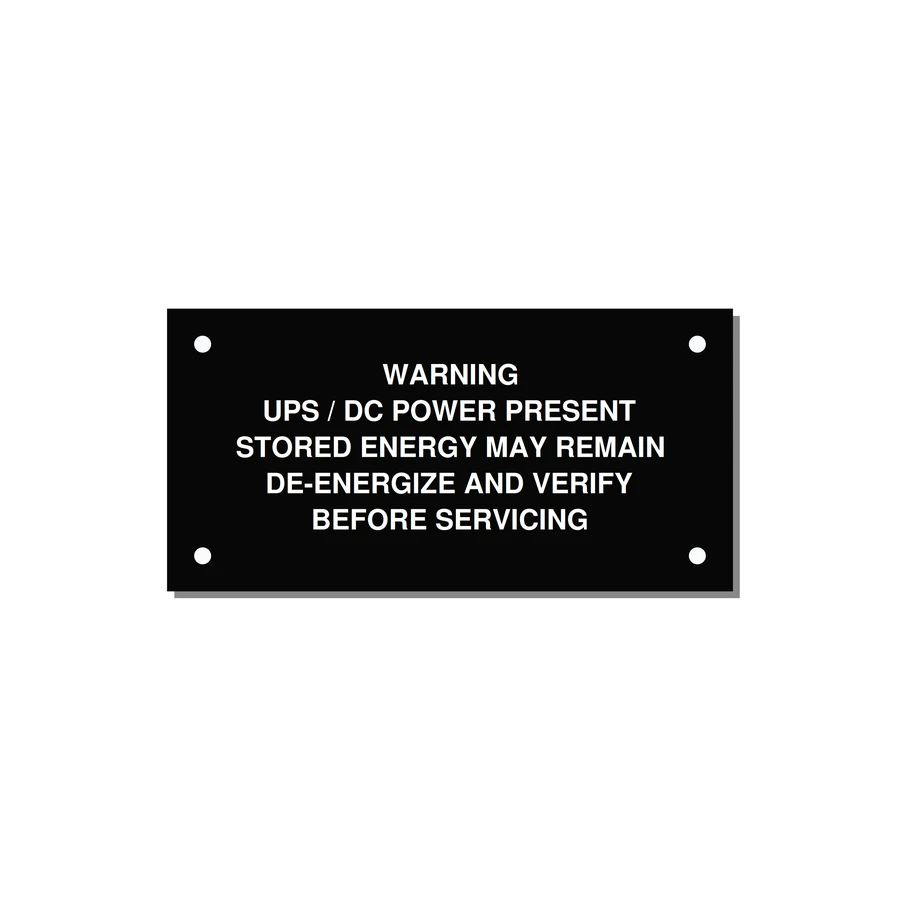 UPS / DC Power Present Label — 4x2" White on Black, Holes