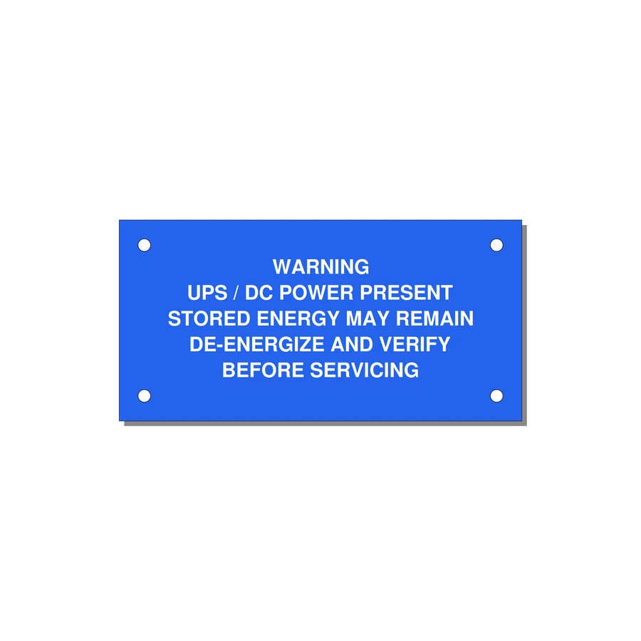 UPS / DC Power Present Label — 4x2" White on Blue, Holes