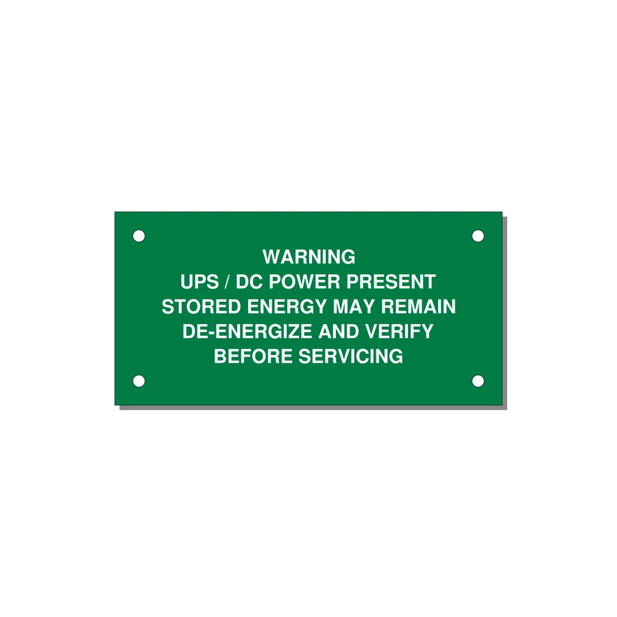 UPS / DC Power Present Label — 4x2" White on Green, Holes