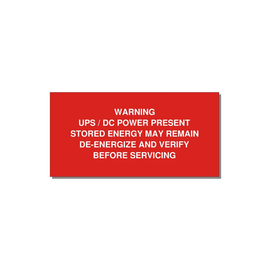 UPS / DC Power Present Label — 4x2" White on Red, Adhesive