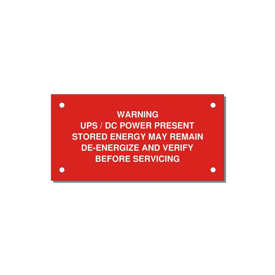 UPS / DC Power Present Label — 4x2" White on Red, Holes