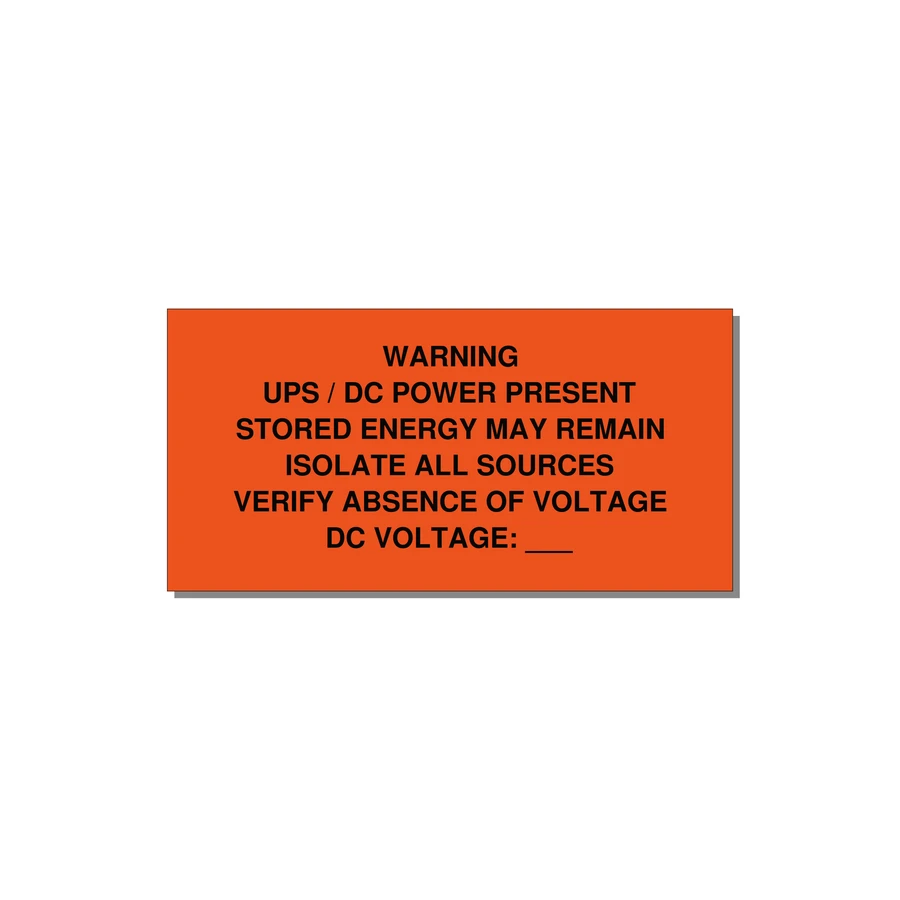 UPS / DC Power Present Label — 6x3" Black on Orange, Adhesive