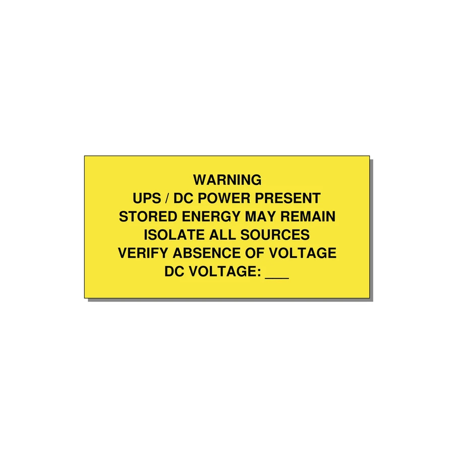 UPS / DC Power Present Label — 6x3" Black on Yellow, Adhesive