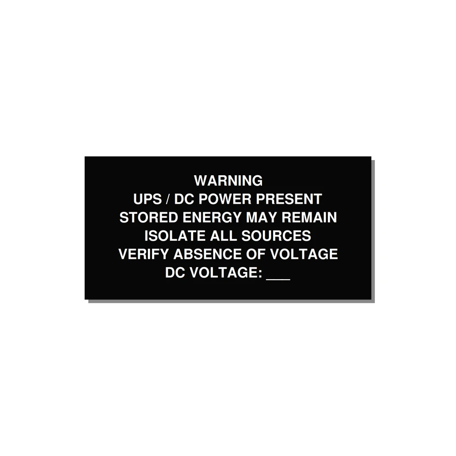 UPS / DC Power Present Label — 6x3" White on Black, Adhesive
