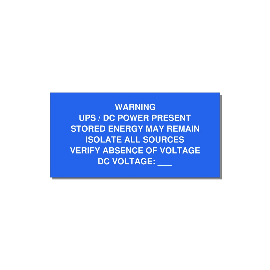 UPS / DC Power Present Label — 6x3" White on Blue, Adhesive
