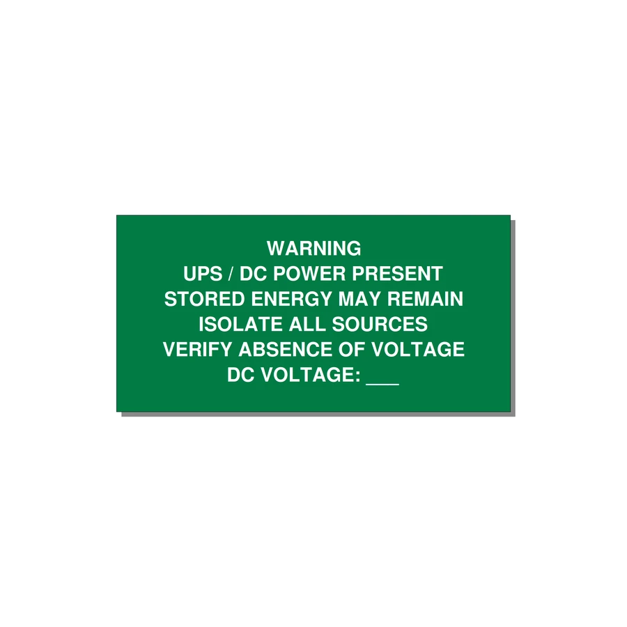 UPS / DC Power Present Label — 6x3" White on Green, Adhesive