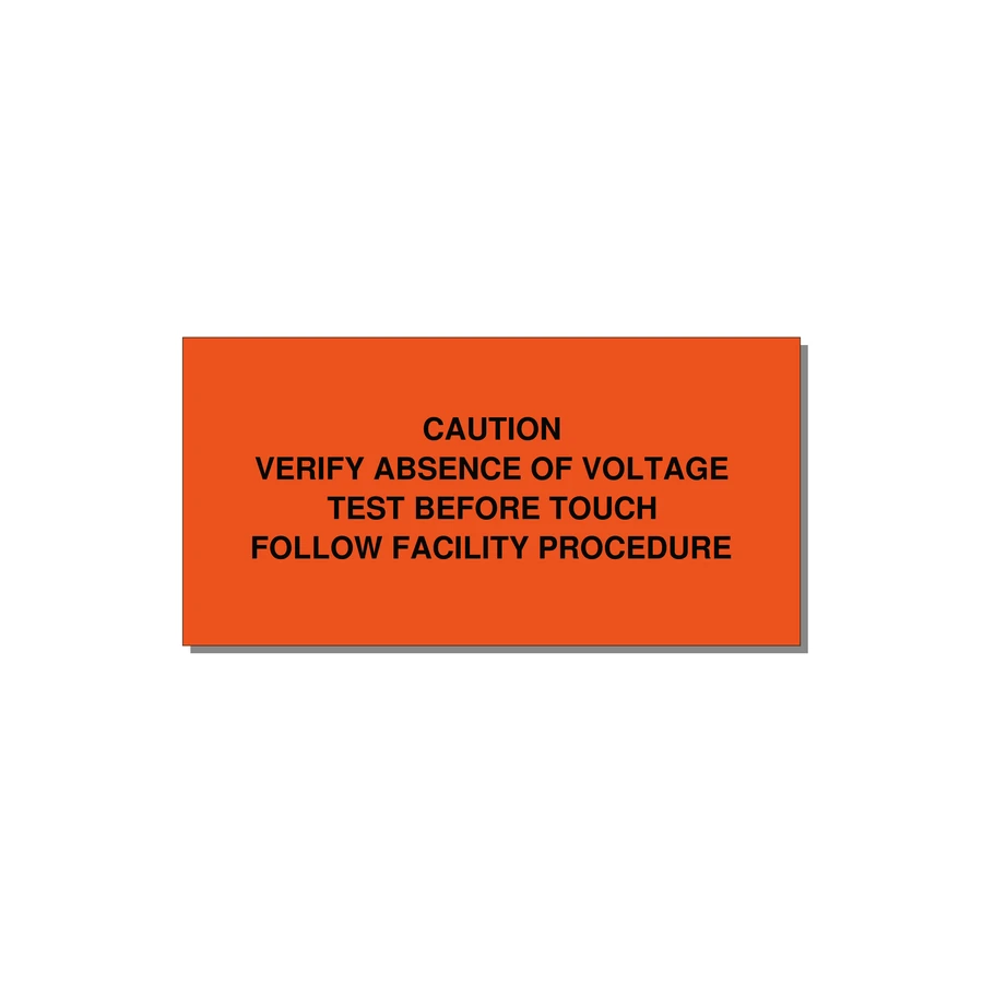 Verify Absence of Voltage Label — 4x2" Black on Orange, Adhesive
