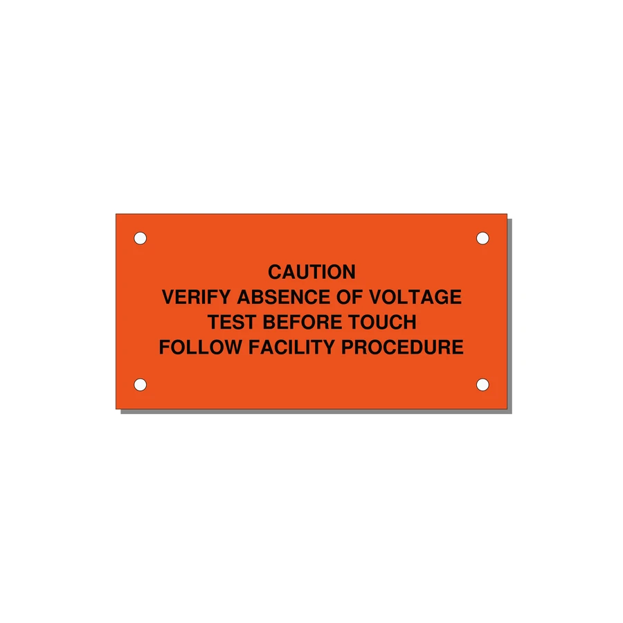Verify Absence of Voltage Label — 4x2" Black on Orange, Holes