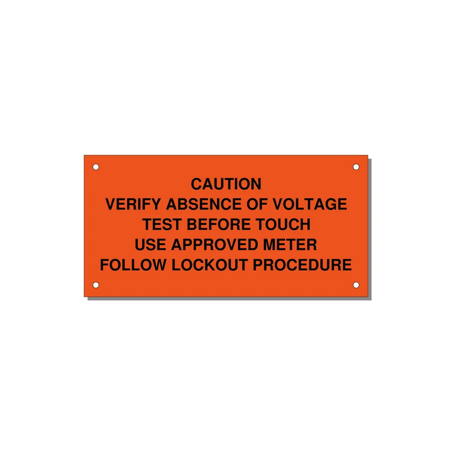 Verify Absence of Voltage Label — 6x3" Black on Orange, Holes