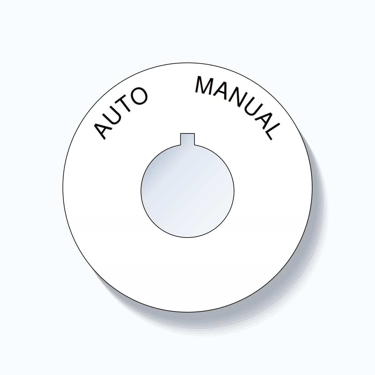 22mm Ring Tag – AUTO       MANUAL, Single-Line 60mm Round, Allen-Bradley Compatible, Black on White