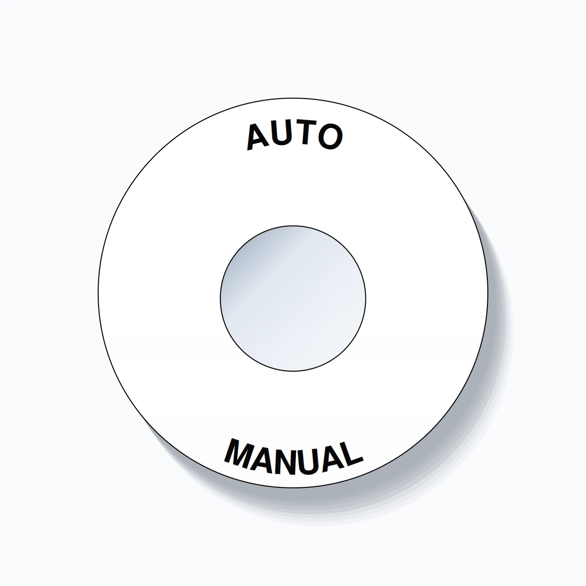 22mm Ring Tag – AUTO MANUAL, Single-Line 60mm Round, Black on White