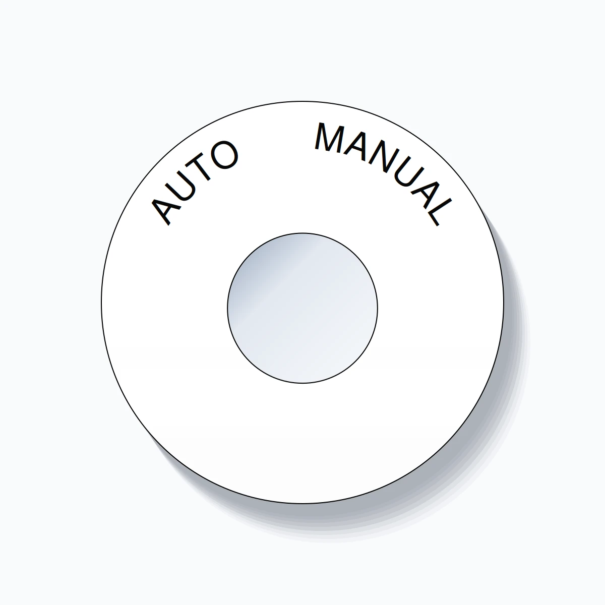 22mm Ring Tag – AUTO       MANUAL, Single-Line 60mm Round, Black on White