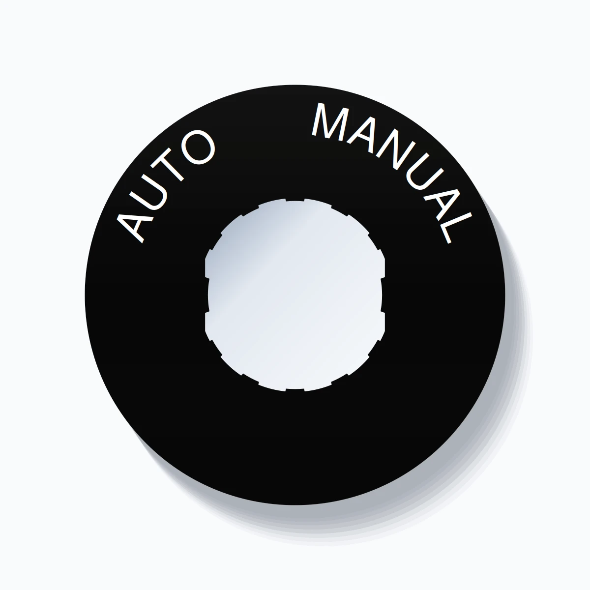 22mm Ring Tag – AUTO       MANUAL, Single-Line 60mm Round, Schneider Electric Compatible, White on Black