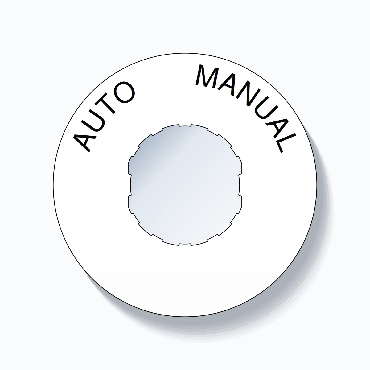 22mm Ring Tag – AUTO       MANUAL, Single-Line 60mm Round, Schneider Electric Compatible, Black on White