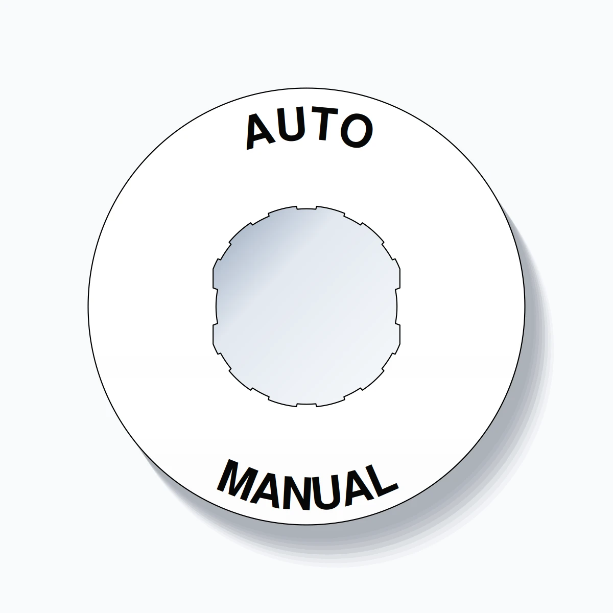 22mm Ring Tag – AUTO MANUAL, Single-Line 60mm Round, Schneider Electric Compatible, Black on White