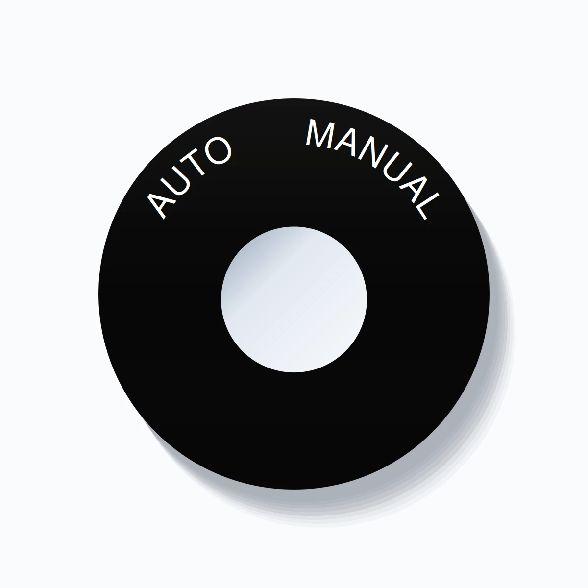 22mm Ring Tag – AUTO       MANUAL, Single-Line 60mm Round, White on Black