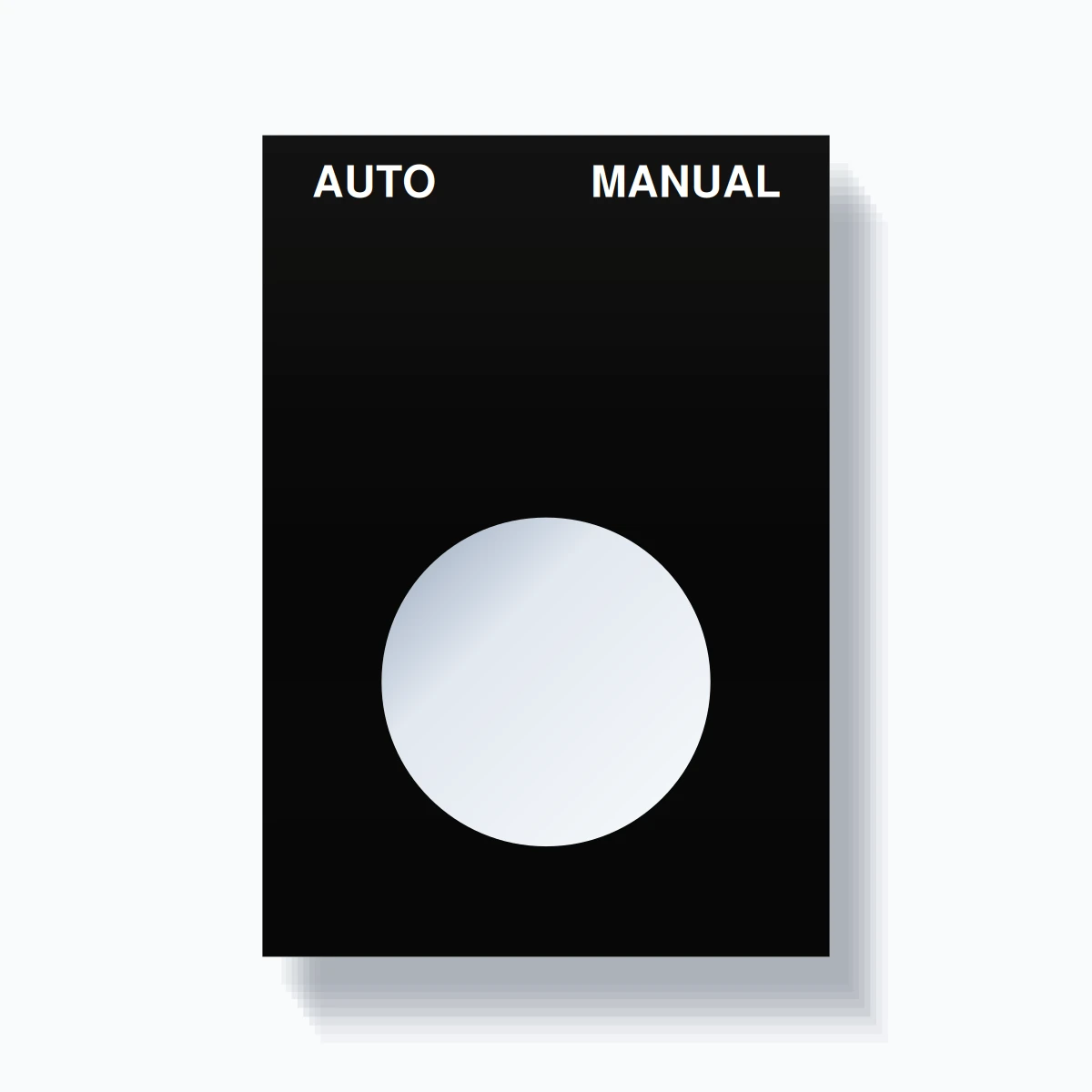 22mm Ring Tag – AUTO MANUAL, Two-Line Squared, White on Black