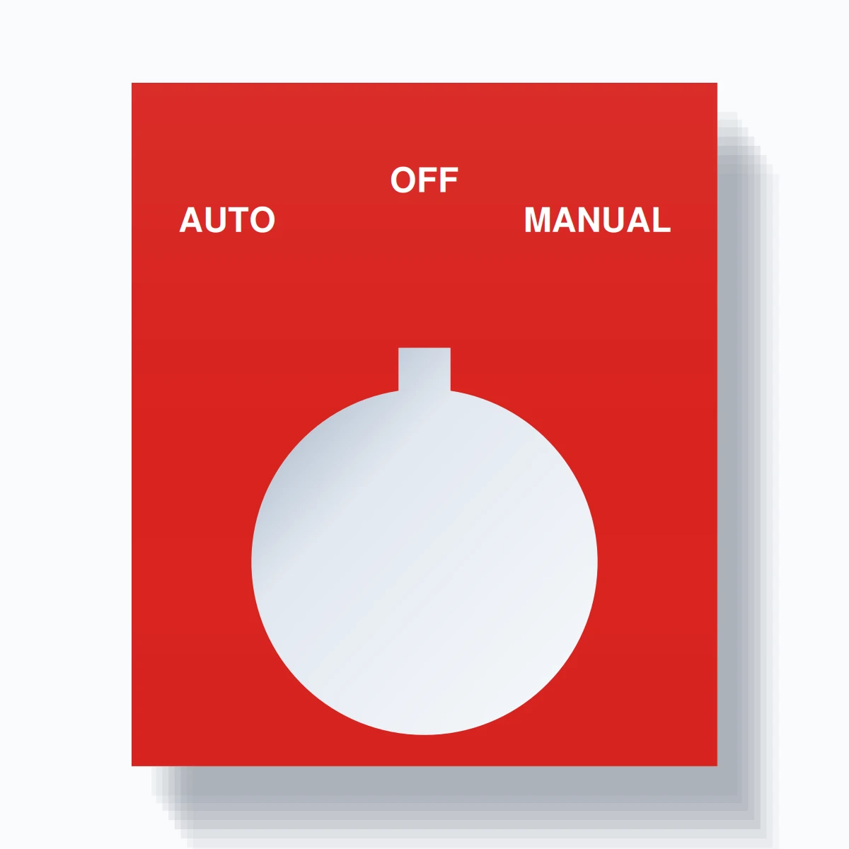 22mm Ring Tag – AUTO OFF MANUAL, Three-Line Square, Allen-Bradley Compatible, White on Red