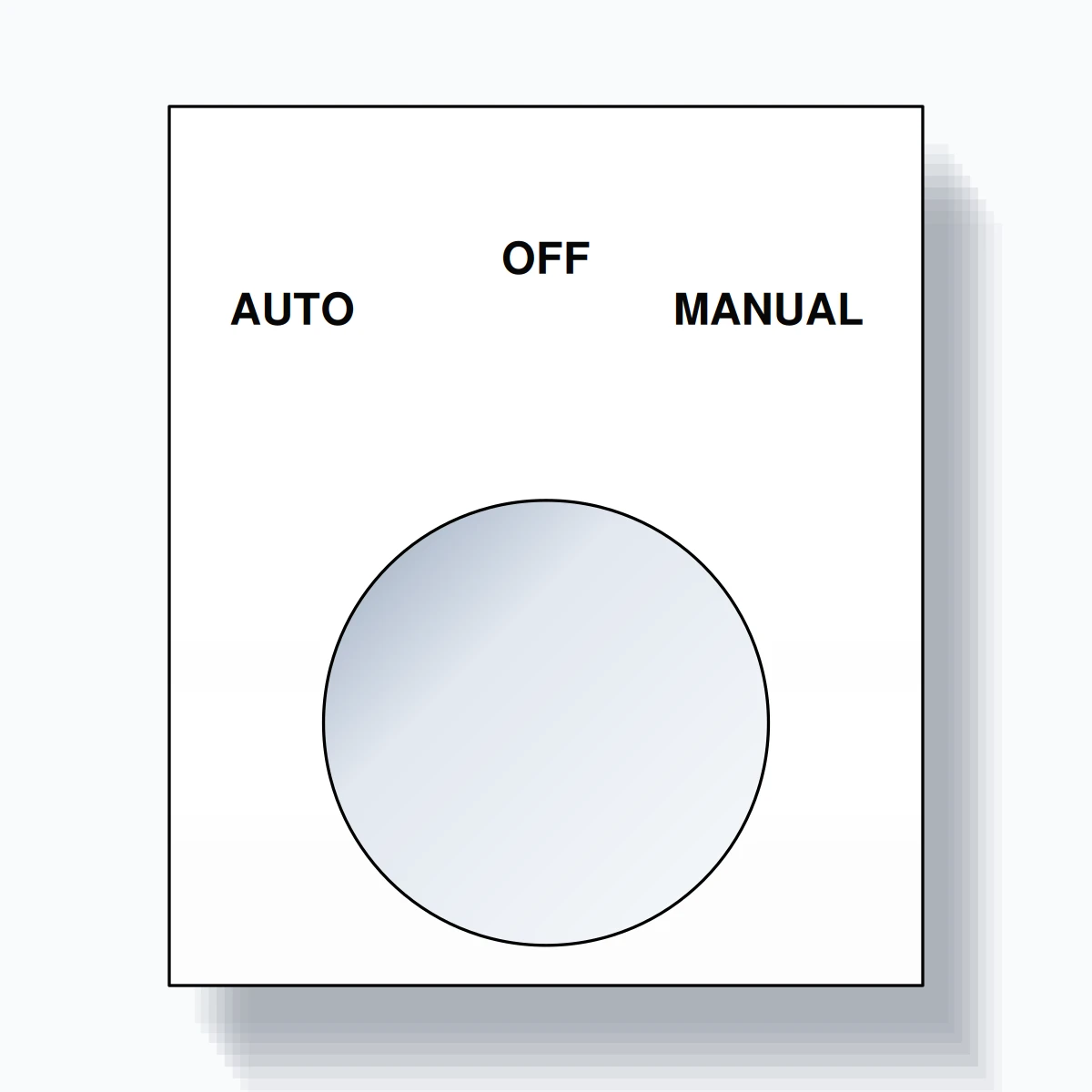 22mm Ring Tag – AUTO OFF MANUAL, Three-Line Square, Black on White