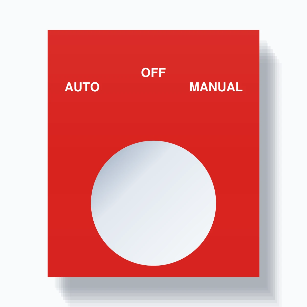 22mm Ring Tag – AUTO OFF MANUAL, Three-Line Square, White on Red