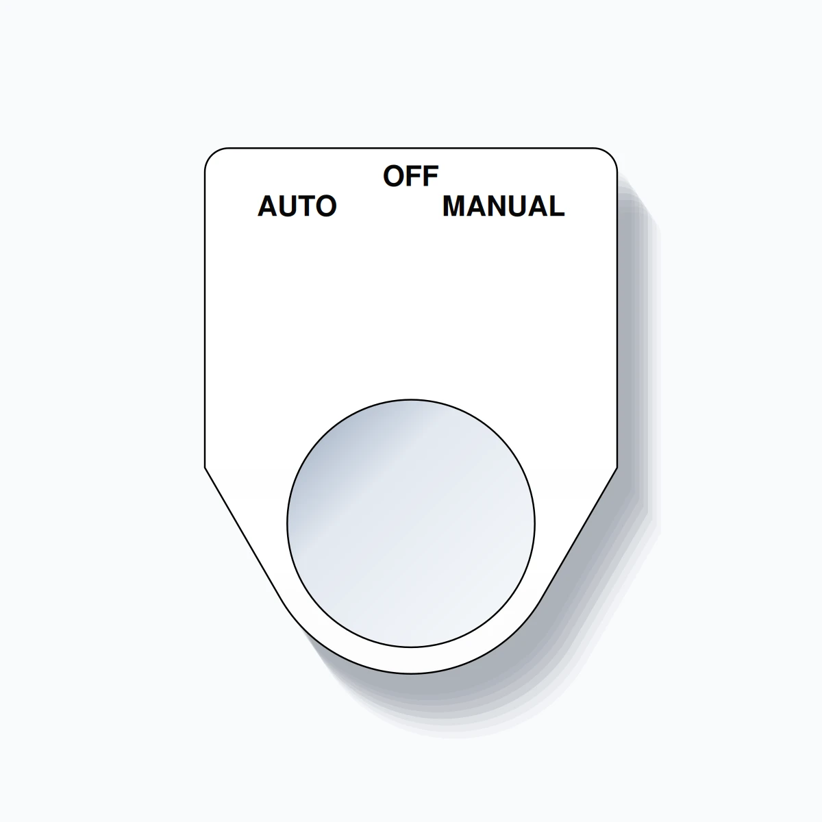 22mm Ring Tag – AUTO OFF MANUAL, Three-Line Traditional, Black on White