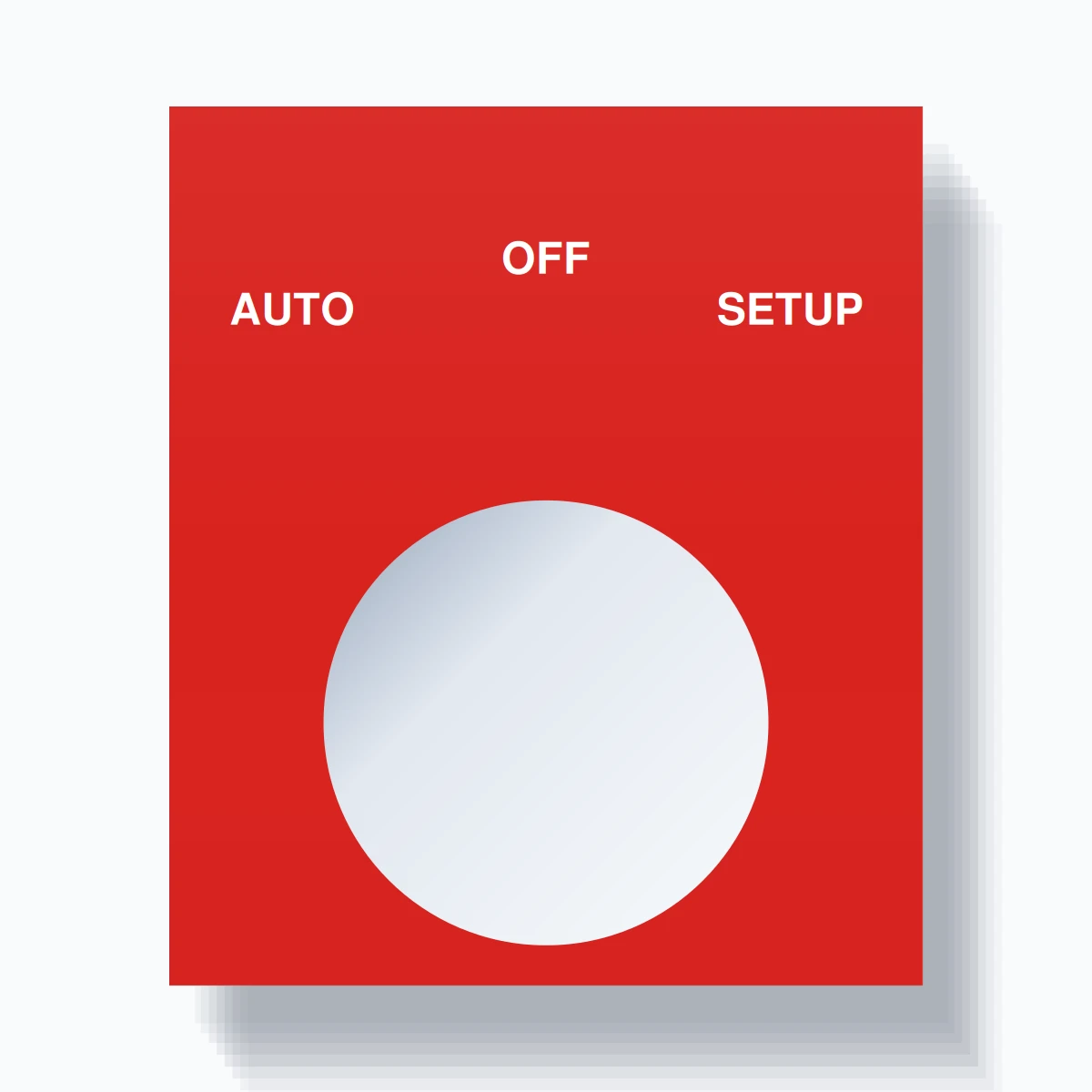 22mm Ring Tag – AUTO OFF SETUP, Three-Line Square, White on Red
