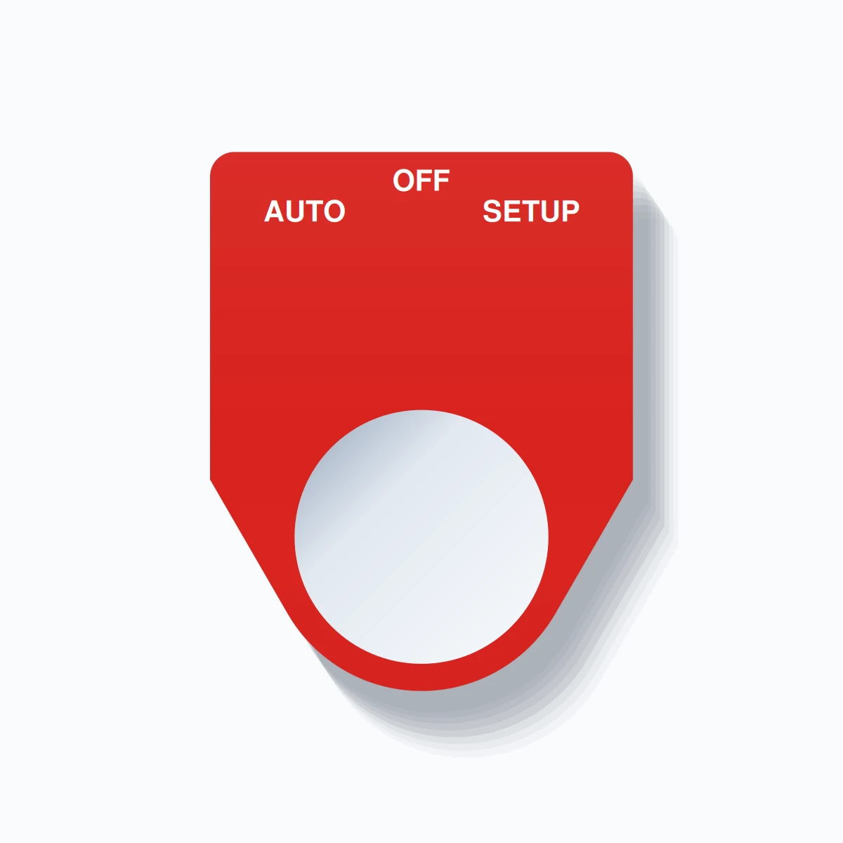 22mm Ring Tag – AUTO OFF SETUP, Three-Line Traditional, White on Red