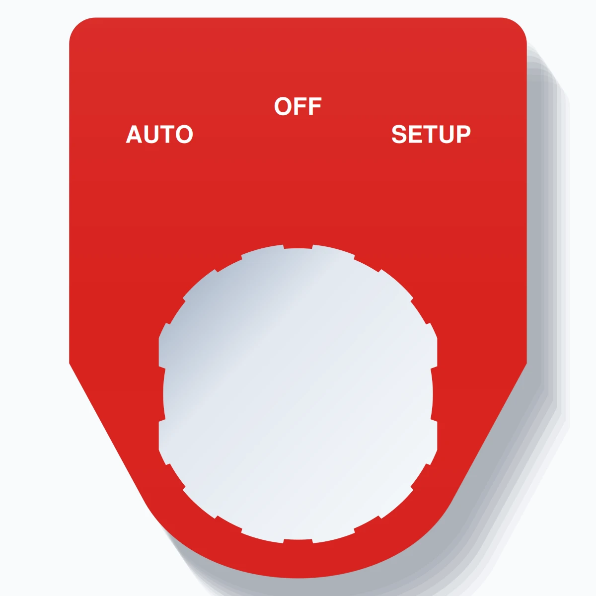 22mm Ring Tag – AUTO OFF SETUP, Three-Line Traditional, Schneider Electric Compatible, White on Red