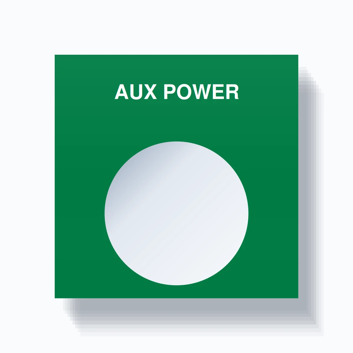 22mm Ring Tag – AUX POWER, Single-Line Square, White on Green