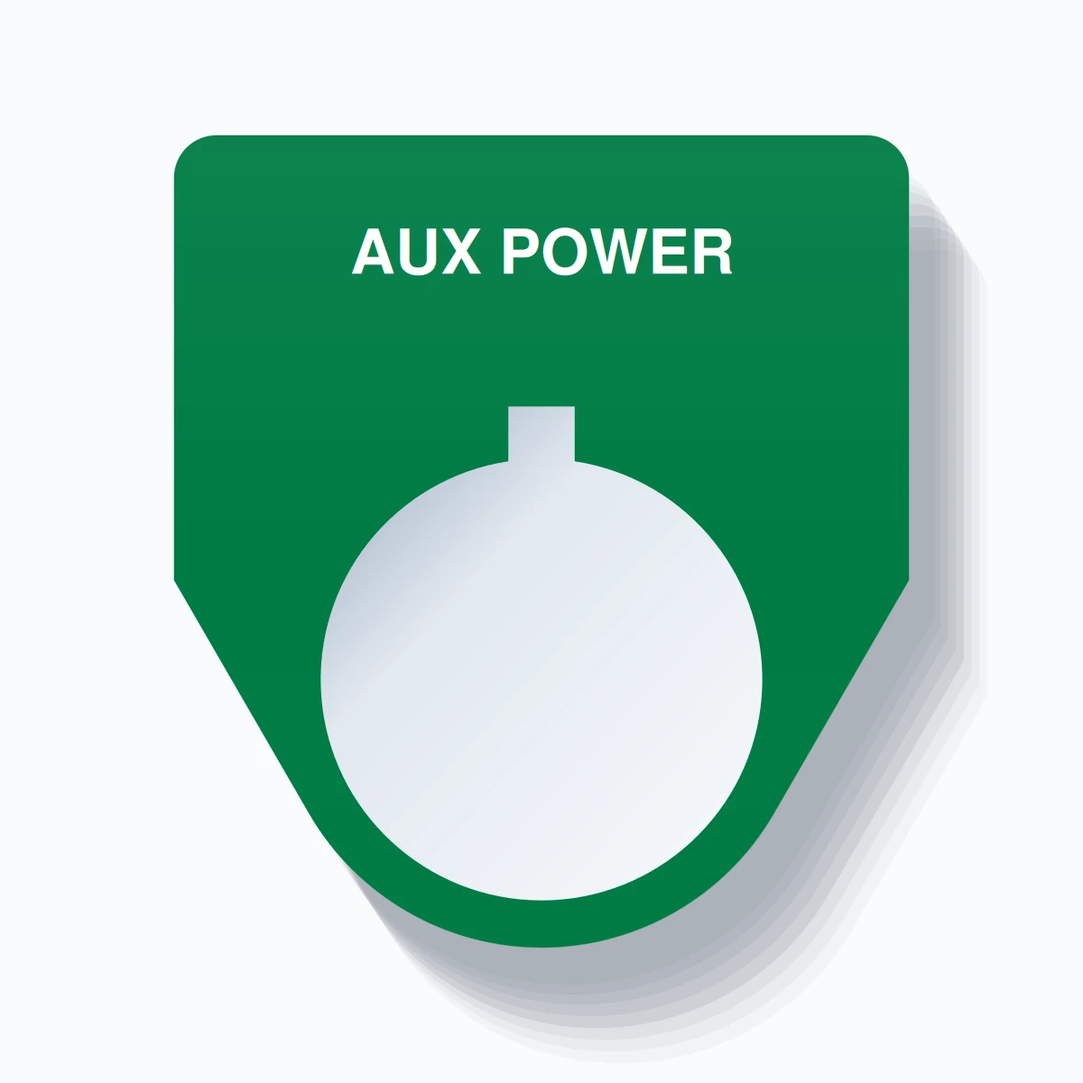 22mm Ring Tag – AUX POWER, Single-Line Traditional, Allen-Bradley Compatible, White on Green