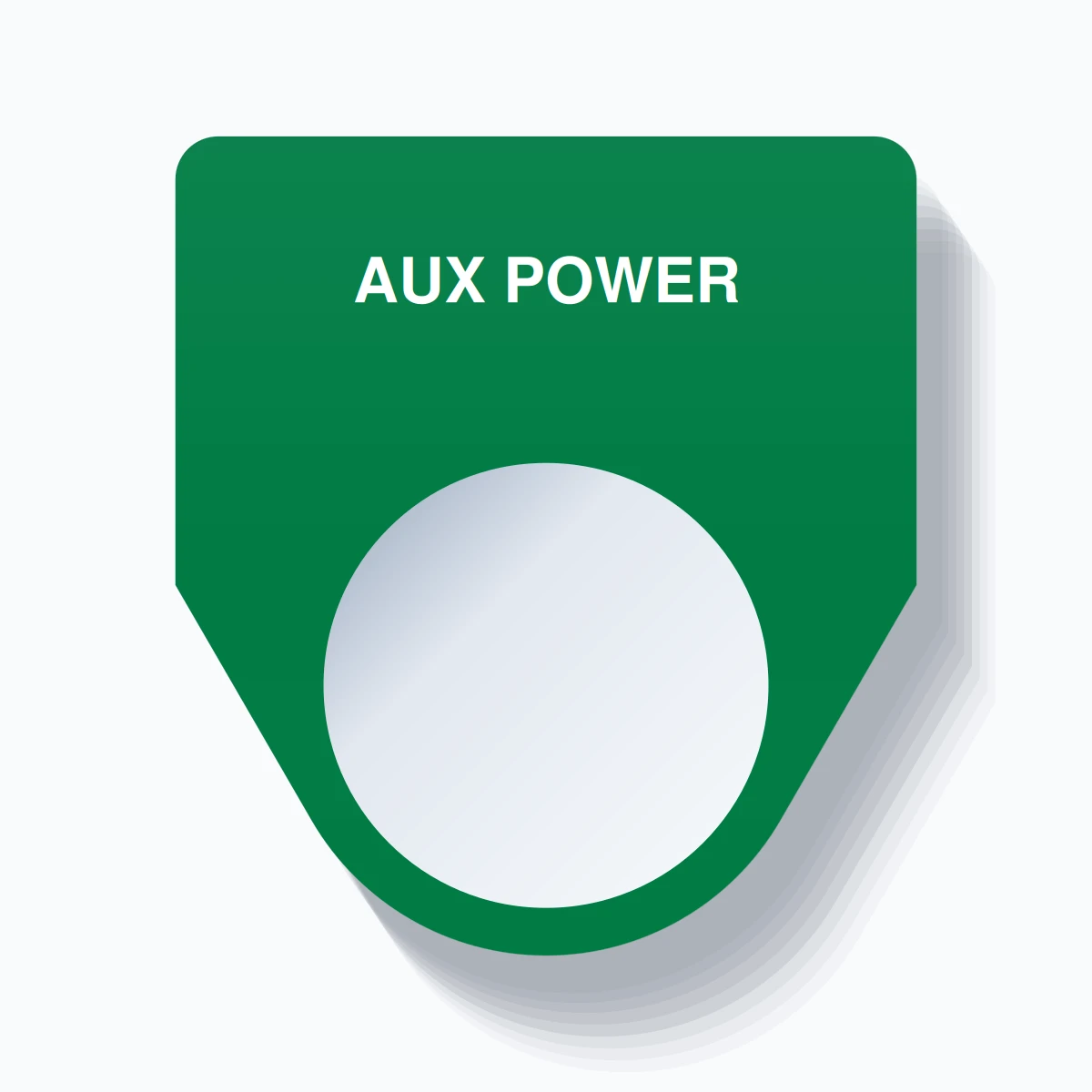 22mm Ring Tag – AUX POWER, Single-Line Traditional, White on Green