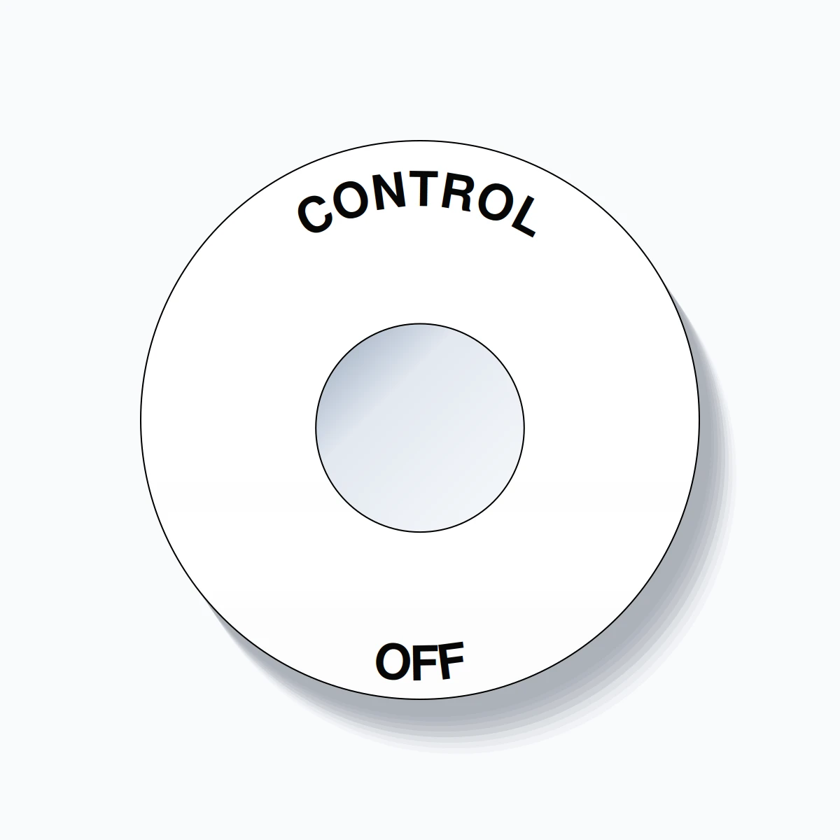 22mm Ring Tag – CONTROL OFF, Single-Line 60mm Round, Black on White