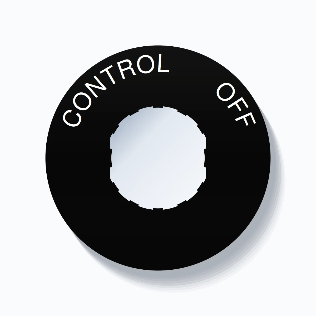22mm Ring Tag – CONTROL       OFF, Single-Line 60mm Round, Schneider Electric Compatible, White on Black