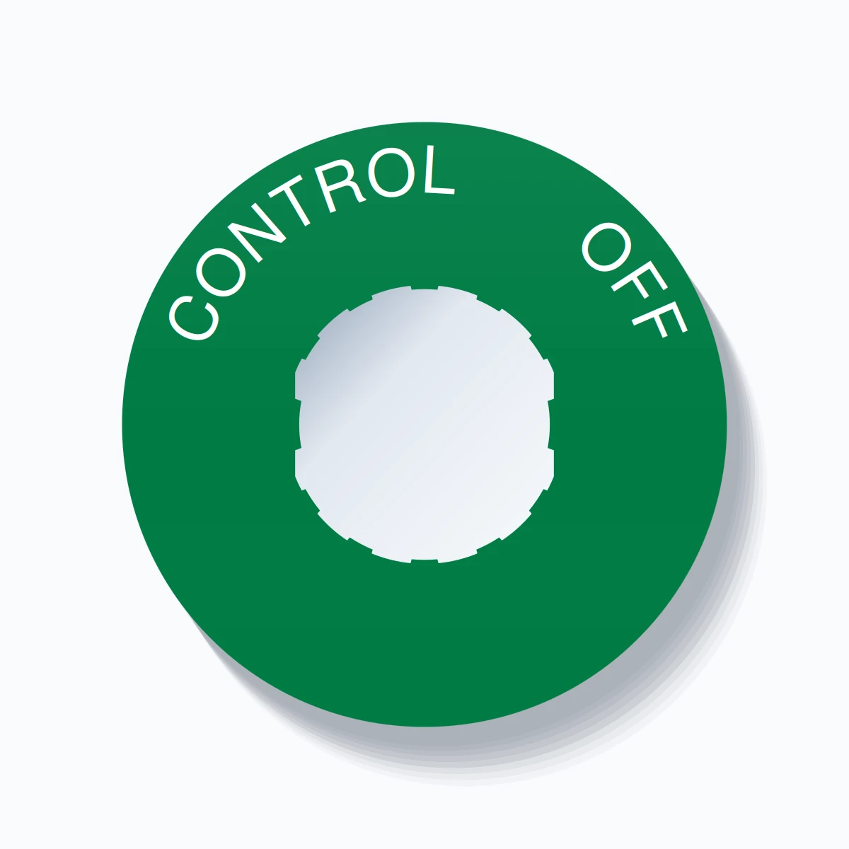 22mm Ring Tag – CONTROL       OFF, Single-Line 60mm Round, Schneider Electric Compatible, White on Green