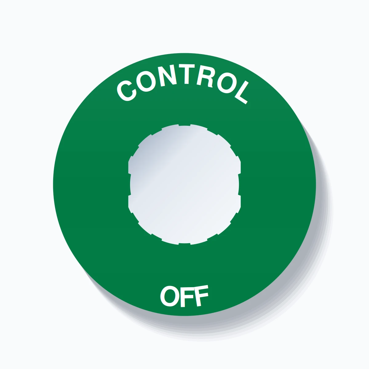 22mm Ring Tag – CONTROL OFF, Single-Line 60mm Round, Schneider Electric Compatible, White on Green