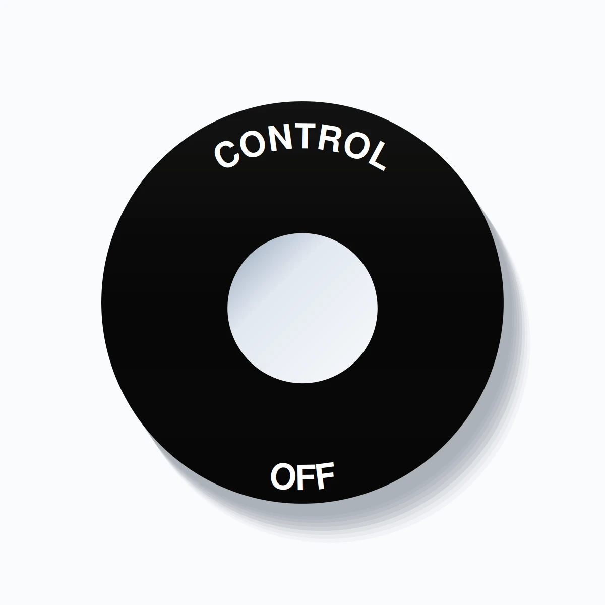 22mm Ring Tag – CONTROL OFF, Single-Line 60mm Round, White on Black