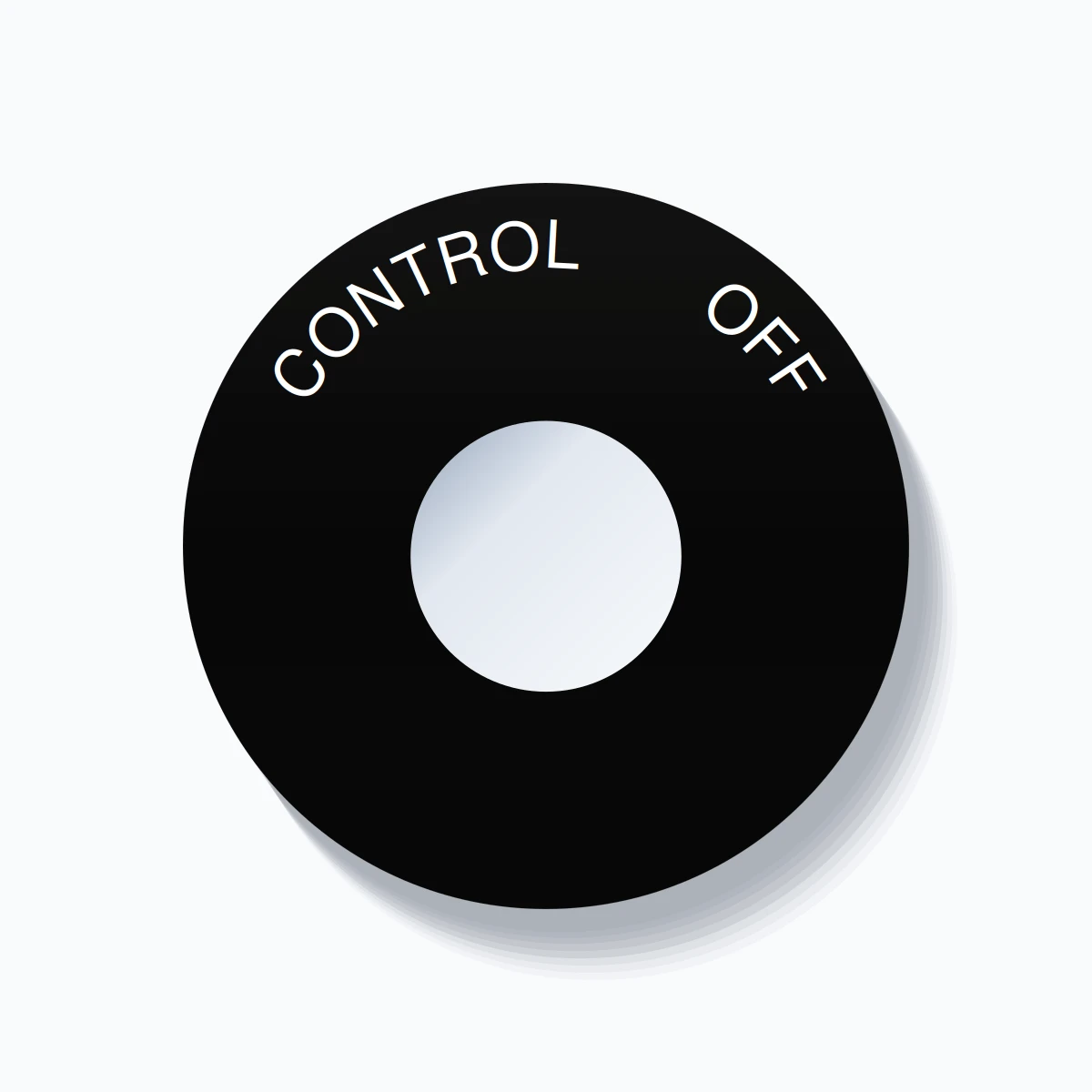 22mm Ring Tag – CONTROL       OFF, Single-Line 60mm Round, White on Black
