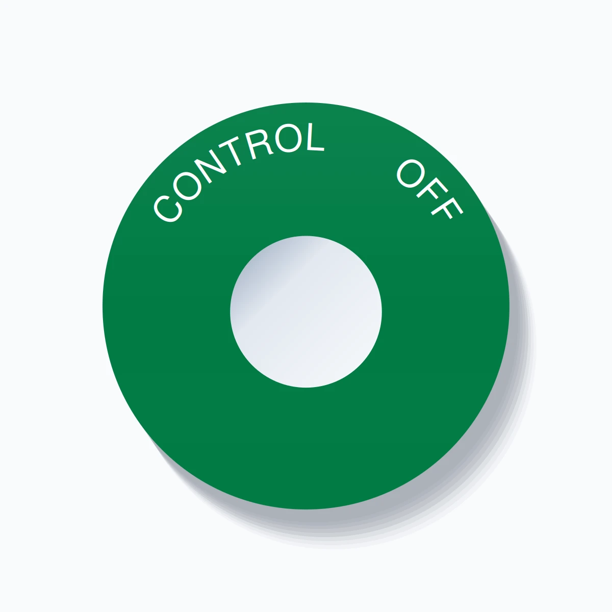 22mm Ring Tag – CONTROL       OFF, Single-Line 60mm Round, White on Green