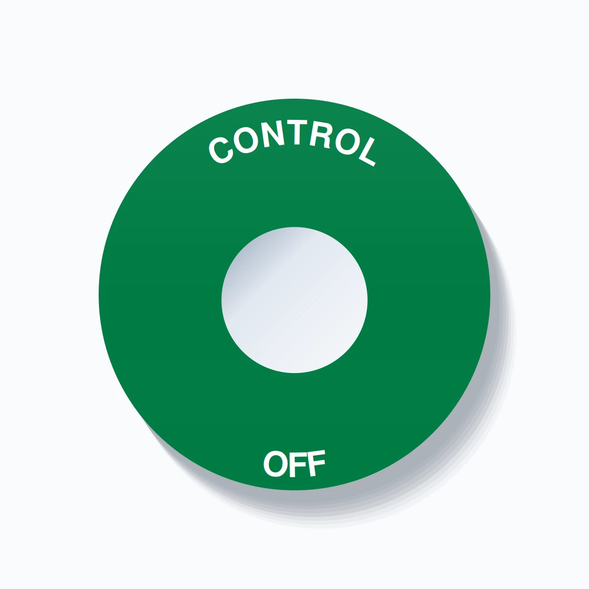 22mm Ring Tag – CONTROL OFF, Single-Line 60mm Round, White on Green