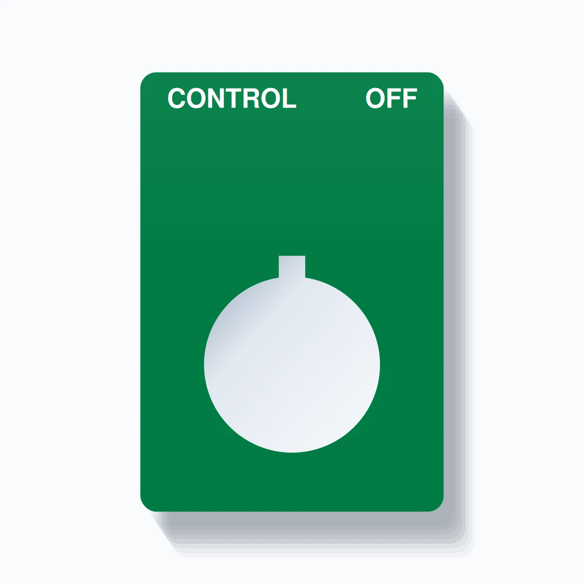22mm Ring Tag – CONTROL OFF, Two-Line Rounded, Allen-Bradley Compatible, White on Green