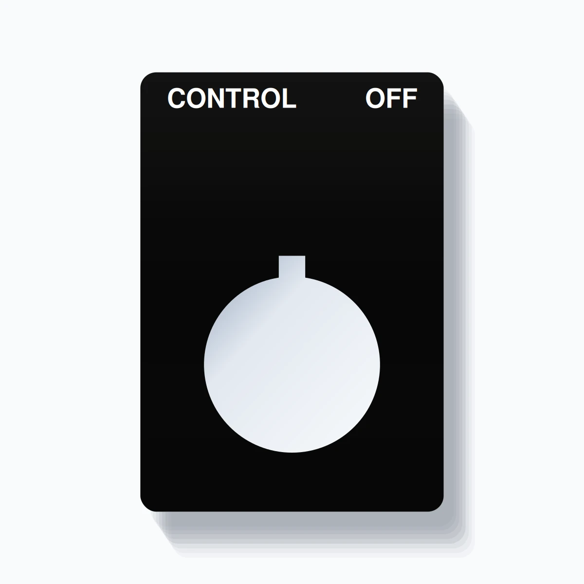 22mm Ring Tag – CONTROL OFF, Two-Line Rounded, Allen-Bradley Compatible, White on Black